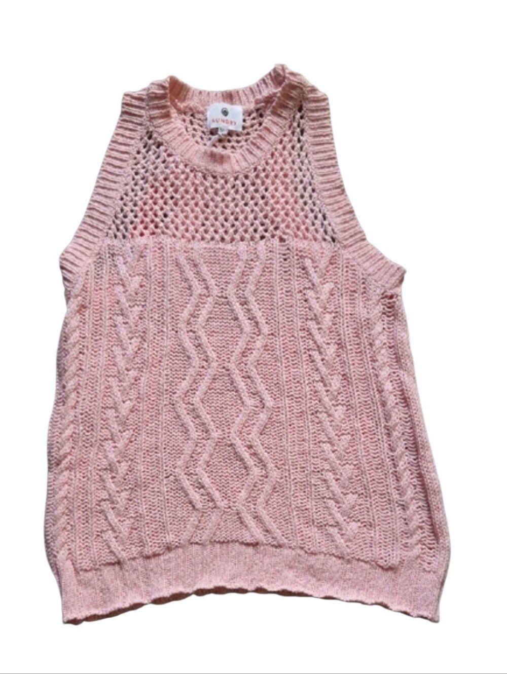 Sundry Pink Crochet Knit Tank Top